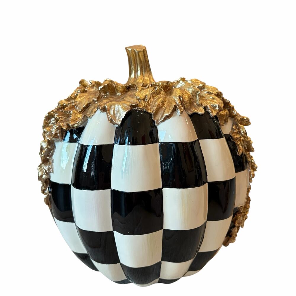 NEW MacKenzie Childs Courtly Check Gold Foliage Pumpkin 11.5" H in Original Box - Picture 6 of 16